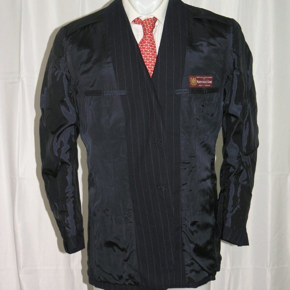 Norton & Sons Savile Row Navy Stripe Bespoke Two Button Suit Jacket 42L - Picture 8 of 10